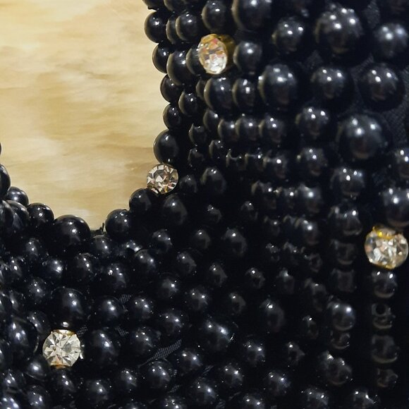 Black Pearl Type Push Up Bra With Rhinestones Small Corset Bustier Crop Top - Picture 3 of 7